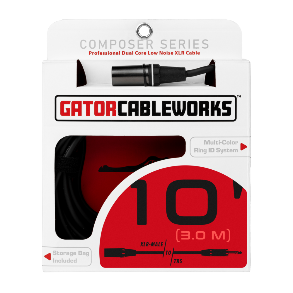 10 Foot XLR M to TRS Cable - GCWC-XLR-10MTRS - Gator Cases